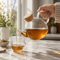 Théière en verre borosilicate de 550 ml avec couvercle en liège naturel, bouilloire à thé transparente résistante à la chaleur, infuseur à café et thé minimaliste