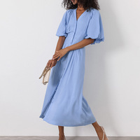 Style français pur coton col en v manches bouffantes robe 2025 été nouveauté Style européen de niche polyvalent élégant robe trapèze