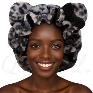 Photos réelles du <span class=keywords><strong>bonnet</strong></span> de nuit en peluche avec oreilles d'animaux, doublure en satin léopard, <span class=keywords><strong>bonnet</strong></span> de nuit pour protéger les cheveux bouclés, <span class=keywords><strong>bonnet</strong></span> de spa pour femmes - Product Image 3