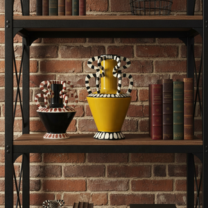 Urnes décoratives Flolenco Bold Color Block peintes à la main avec des rayures, poignée en boucle torsadée, <span class=keywords><strong>vase</strong></span> en céramique <span class=keywords><strong>pour</strong></span> une décoration minimaliste - Product Image 4