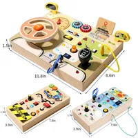 Holz-Busy-Board für Kleinkinder, sensorisches Aktivitätsbrett mit LED-Licht-Tasten, Auto-Fahr-Spielzeug, Lernspielzeug für Kinder, Geschenk, Partygeschenk