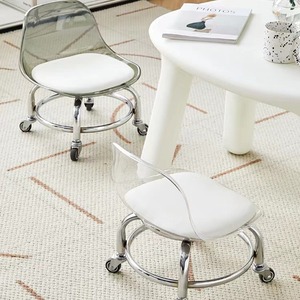 Acrylic Low Stool With Wheels Transparent Backrest Silent Roller Chair For Kids And Adults Shoe Changing Stool - Product Image 4