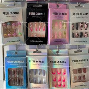 Sweet Cool - 24 <span class=keywords><strong>Uñas</strong></span> Postizas 3D con Diseño <span class=keywords><strong>de</strong></span> Flores Francesas y <span class=keywords><strong>Puntos</strong></span>, Color Marrón Almendra Mediano, para Mujeres y Niñas - Product Image 5