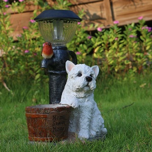 Conception résine chien décor lumière solaire animal jardinière, décor animalier planteur de jardin solaire avec pot de fleur - Product Image 2