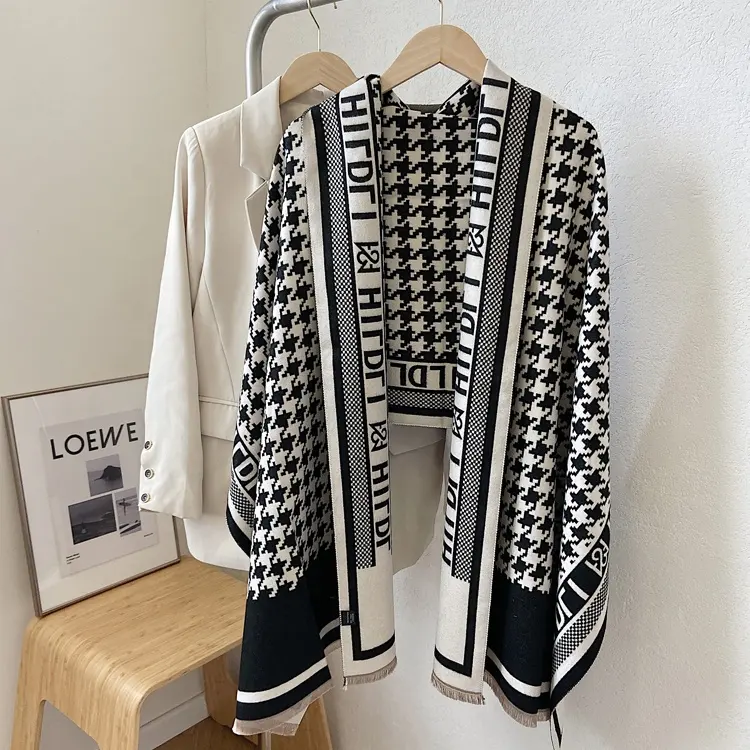 New Luxury Brand Houndstooth Pattern Women Thick Soft Cashmere Feeling Winter Scarf Windproof Blanket Shawls