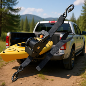 Sangle à cliquet rétractable 2 x 10 pieds avec crochets en S, résistance à la rupture de 3033 lb, en nylon, pour remorques, kayaks, motos, fixation au toit de voiture - Product Image 2