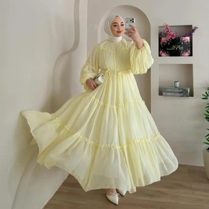 J-278 2026 Nuovo Abito Islamico da <span class=keywords><strong>Donna</strong></span> Traspirante a Doppio Strato in Chiffon con Volant Annodati e Forma ad A - Product Image 5