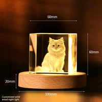 Base de veilleuse en bois massif pour photo commémorative de chat ou chien, avec gravure intérieure en forme de cœur – Cadeau pour animaux de compagnie – Vente en gros