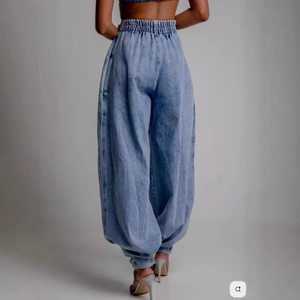Pantalon en jean <span class=keywords><strong>cargo</strong></span> <span class=keywords><strong>Y2K</strong></span> décontracté pour femme, taille haute, ample, respirant, avec fermeture éclair et revers, style streetwear, tendance été, OEM ODM - Product Image 4