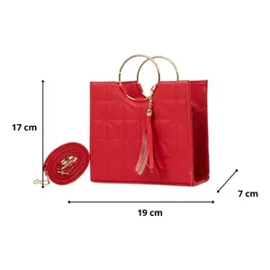 Bolso Bandolera Gabina Rojo Fana para Mujer, con Asa Única, Cierre de Cremallera Impermeable, Forro de Nailon, Diseño de Diamantes y Borlas - Product Image 1