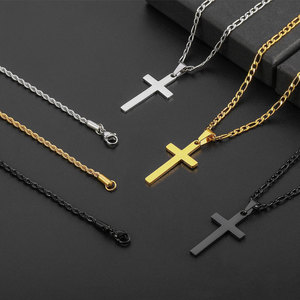 Kalung Liontin Salib Pria dari Baja Anti Karat Berkualitas Tinggi dengan Lapisan Emas 14k Warna Terang, Tidak Mudah Kusam, untuk Pria dan Wanita - Product Image 2