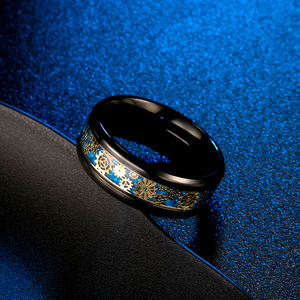 yunnique style stainless steel gear <b>ring</b> with carbon fiber inlay, <b>titanium</b> steel bold men's <b>ring</b>, factory direct sa - Product Image 4