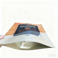 Premium Kraftpapier Voedselzak Met Venster Voor Gedroogd Fruit 400G Hersluitbare Verpakking Doorzichtig Raam Ritssluiting Zak