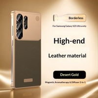 Étui de téléphone en cuir PU magnétique en métal aluminium de luxe pour Samsung S23 S24 S25 Ultra avec cadre aromathérapeutique sans cadre, coque antichoc
