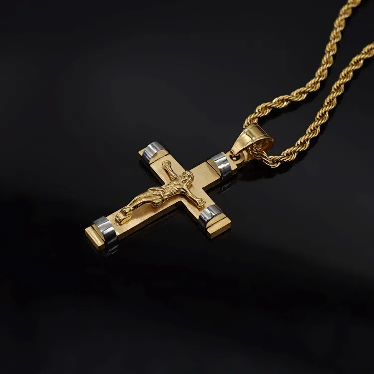 Wholesale Non Tarnish Stainless Steel Christian Jesus Cross Religious Fashion Fine Jewelry Pendant Necklaces for Women Men