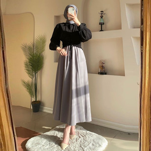 Europe <strong>American</strong> Hot Selling 2 Piece Set Elegant Fashion Ladies Waist Shirt Solid Color Long Dress <strong>Abaya</strong> Set