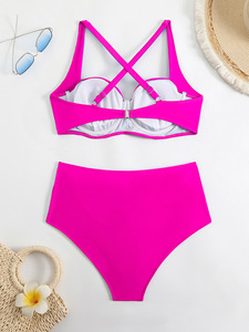 2026 Ensemble de bikini push-up froncé taille haute pour poitrine généreuse, à bretelles larges, effet ventre plat, maillot de bain de plage - Product Image 4