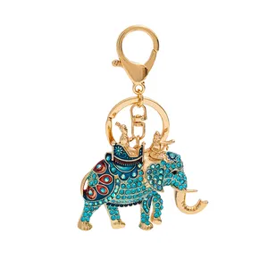 Trendy Oil Dripping Elephant Key Rings Enamel Rhinestone Animal Elephant Keychain For Women Gift