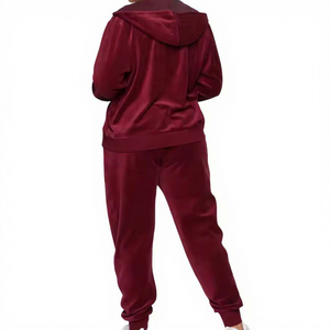 Sport Gym Women's Solid Short Velvet Two Piece Winter Tracksuit Set Custom Patches Vintage Style Hooded Windproof Fleece Jogging - Product Image 3