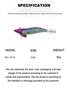 Guosong 3714 Crevettes Squid Jig 3.0 #30g Tête de plomb <span class=keywords><strong>Crochet</strong></span> en bois pour poulpe Leurre EGI Squid Jig poulpe leurre de pêche Eau salée - Product Image 3
