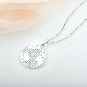 Collar <span class=keywords><strong>de</strong></span> Plata <span class=keywords><strong>de</strong></span> Ley 925 Personalizado con <span class=keywords><strong>Mapa</strong></span> del <span class=keywords><strong>Mundo</strong></span> Plano, Minimalista, con Circonita Cúbica, para Mujer - Product Image 4