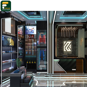 ชั้นวางโชว์เสื้อผ้าบูติกสมัยใหม่ ตู้แฟชั่น ชั้นวางติดผนัง เคาน์เตอร์ต้อนรับ กระจกพร้อมไฟ - Product Image 5