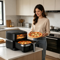 Freidora de Aire Digital Anbolife de 4L (10 pulgadas) para Pizza con Ventana de Visualización, Control Térmico NTC con Alarma y Trazabilidad de Materiales OEM