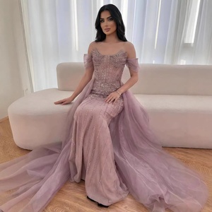 Serene Hill LA73454 Pink <strong>Off</strong> <strong>the</strong> <strong>Shoulder</strong> Beaded <strong>Corset</strong> Evening <strong>Dress</strong> with Overskirt Elegant Mermaid Formal Party Gowns - Product Image 3