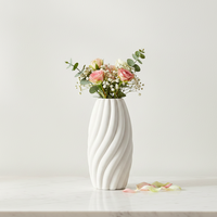 Vase en céramique élégant en porcelaine ARM LVG, sculpture florale de table, motif vague spirale ovale, conteneur pour fleurs