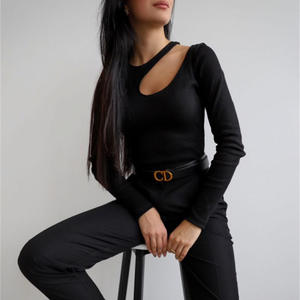 Body de mode élégant pour femmes Offres Spéciales côtelé découpé à manches longues solide tricoté Design formel été barboteuse - Product Image 2