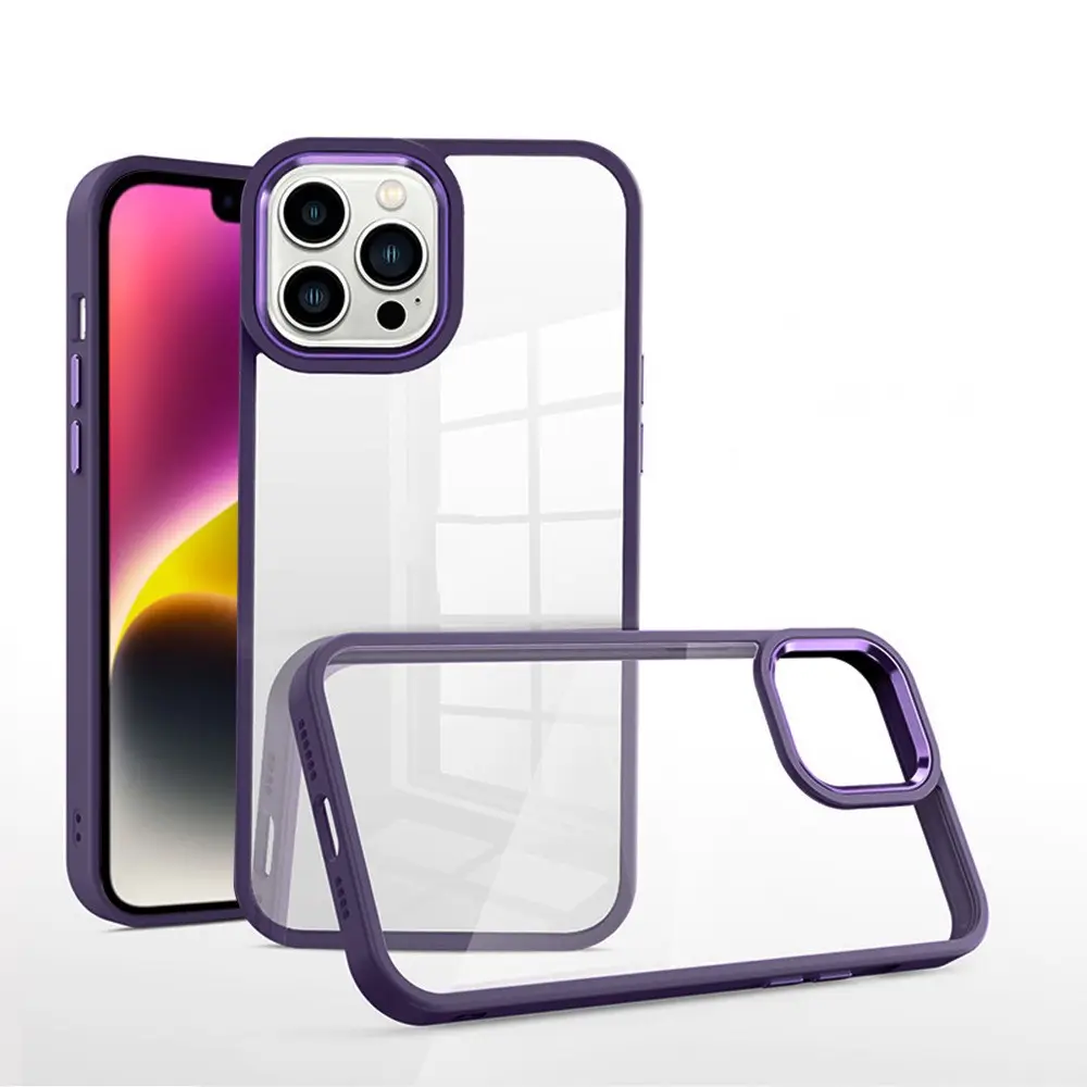 Deep Purple Metal Camera TPU Border High Quality Cell Phone Case for iPhone 14 Pro Max 13 12 11 pro max XR X Cover