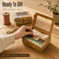 Boîte en papier kraft pour l'Aïd Ramadan avec fenêtre transparente, ficelle, pour pâtisseries, biscuits, bonbons, emballage cadeau, vente en gros personnalisée islamique