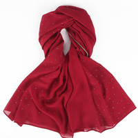 SUNNYBLUE Nouveau Foulard Femme de Haute Qualité en Chiffon Uni avec Strass, Doux pour la Peau, Quatre Saisons, Malaisie Indonésie
