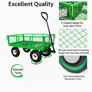Chariot de jardin robuste vert 33,8x15,8x20 po, OEM/ODM, capacité 400 lb, plateau en acier grillagé, pneus pneumatiques de 10 pouces pour le transport de terre ODGGAR024 - Product Image 5