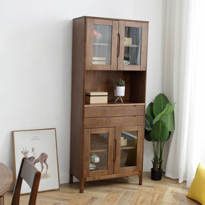 Solid Wood Wine Cabinet Nordic Style Living Room Storage Cabinet With Glass <b>Doors</b> Pine Wood Natural Color <b>Standing</b> Cabinet - Product Image 2