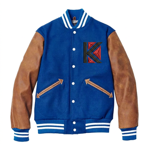 เสื้อแจ็คเก็ตวาร์ซิตี้สำหรับเด็กผู้ชาย รุ่น K-VJ-207 จาก Kalan Industries ผลิตตามสั่ง ผ้าขนสัตว์สำหรับฤดูหนาว สไตล์สตรีทแวร์ แขนหนังเคลือบเงา คอตั้ง ระบายอากาศได้ดี สำหรับผู้ชาย - Product Image 1