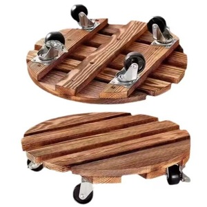 Soporte para plantas de madera maciza, carrito giratorio redondo con ruedas bloqueables para base de plantas en maceta para el hogar - Product Image 3