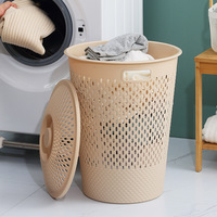 GREENSIDE Boîte de rangement avec panier à linge sale recouvert de plastique, seau de rangement, style japonais, salle de bain, balcon,