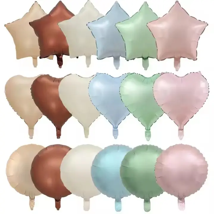 18 Inch Retro Pink Blue Olive Green Globos Cream Caramel Coffee Foil Round Helium Balloons For Decoration Star Heart Balloons