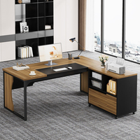 Bureau d'ordinateur exécutif en forme de L, directement de l'usine BSCI, avec armoire à dossiers mobile et éclairage LED, grande table de bureau