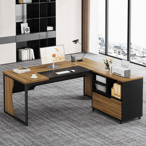 Bureau d'ordinateur exécutif en forme de <span class=keywords><strong>L</strong></span>, directement de <span class=keywords><strong>l</strong></span>'usine BSCI, avec armoire à dossiers mobile et éclairage LED, grande table de bureau - Product Image 3