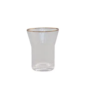 Top Seller Carafe Thickened Bottom Glass Pitcher Jug Vertical Stripes Ribbed Glass Water Carafe Bamboo Lid With Gold Decor