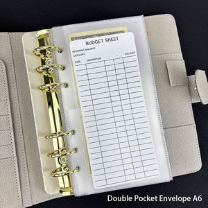 New Classical Frosted Clear Pink Durable PP Flexible Double Pocket A6 <strong>Budget</strong> <strong>Binder</strong> Insert Cash Filling Envelope for Budgeting - Product Image 3