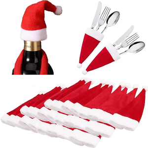 <b>Mini</b> Christmas Hat Accessories Christmas Knife and Fork Cover Wine <b>Bottle</b> Cover Ornaments - Product Image 1