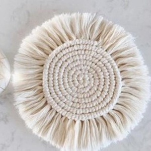 <b>Round</b> Cotton Crocheted Placemat Handmade Bohemian Style Solid Color Thick Fringe Edge Home Decor - Product Image 1