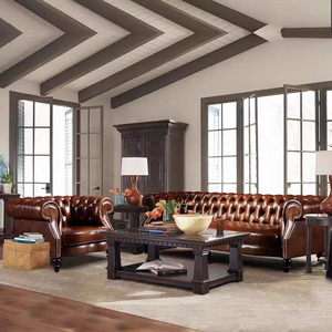 Klasik Chesterfield deri kanepe-Nailhead Trim ile Vintage püsküllü koltuk ve kanepe - Product Image 4