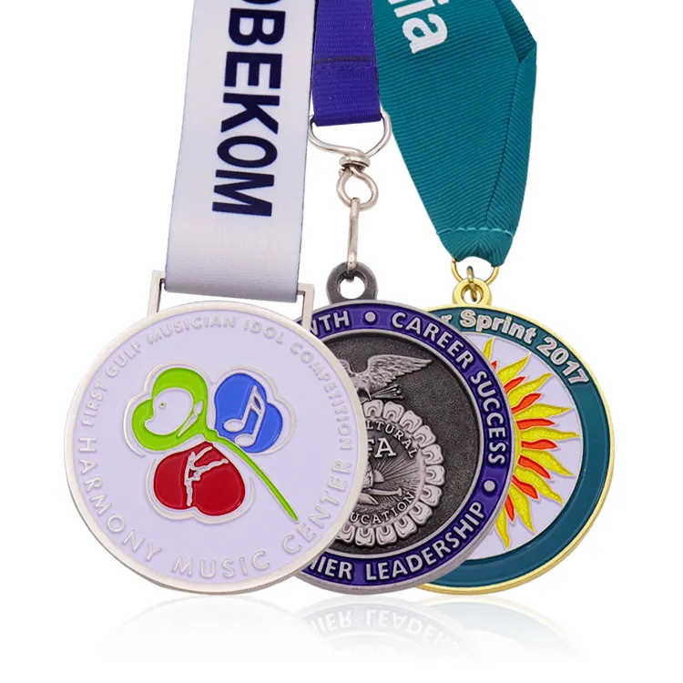 高品質マラソンスポーツランニングレースメダルカスタムメタル3Dゴールドメダルとトロフィー昇華ブランクメダルリボン付き
