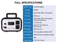 Station d'alimentation portable 600W 576Wh 220V EU avec batterie LFP, générateur solaire, double sortie AC, pour commande en gros