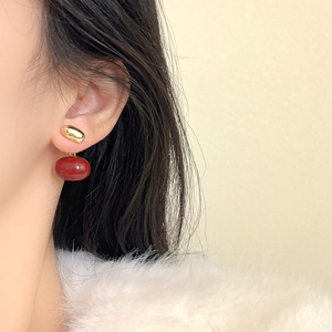 Guadagni all'ingrosso gioielli da donna orecchini a forma di cuore con geometria e cerchio in smalto rosso retrò Vintage orecchini da donna di fidanzamento - Product Image 4