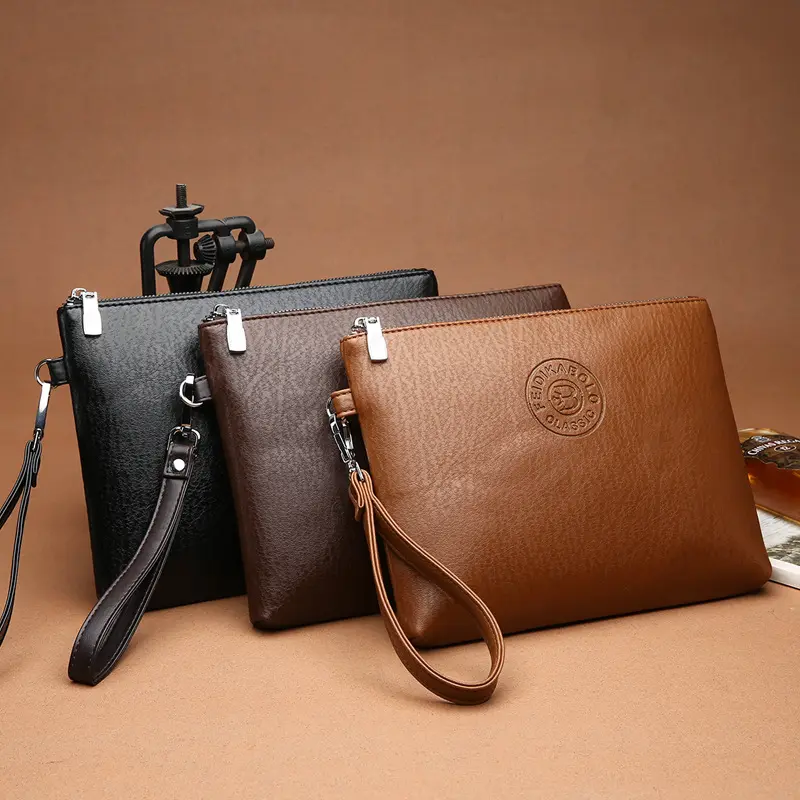 2024 New Casual Fashion Men PU Soft Leather Clutch Bag Large Capacity Phone Bag Wallet Coin Purse